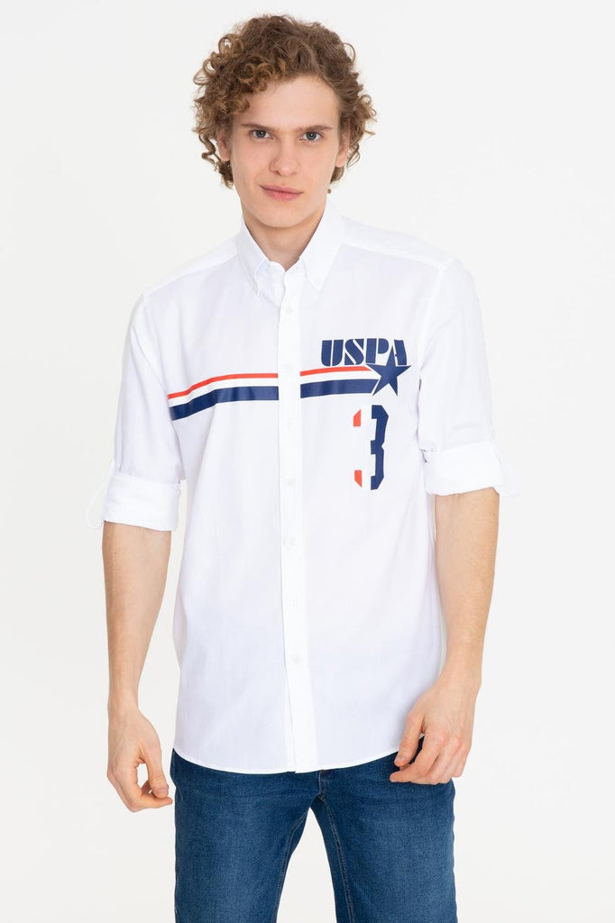 Men's Long Sleeves Printed White Shirt