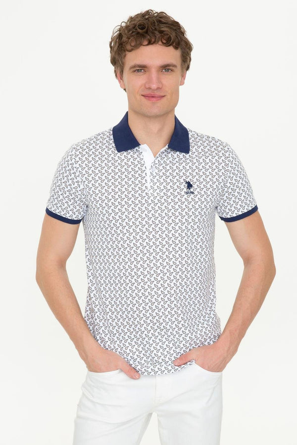 Men's Polo Collar Patterned Beige T-shirt