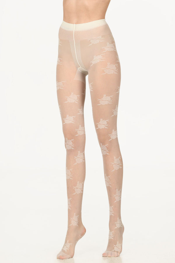 Women's Patterned Ecru Pantyhose