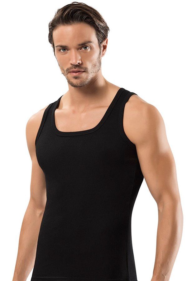 Men's Black Rib Sleeveless Undershirt
