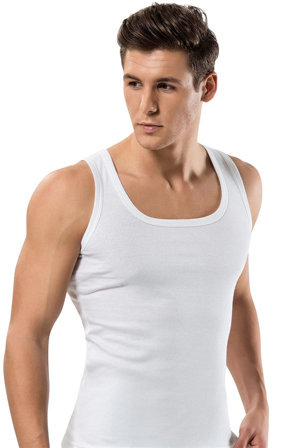 Men's White Rib Sleeveless Undershirt