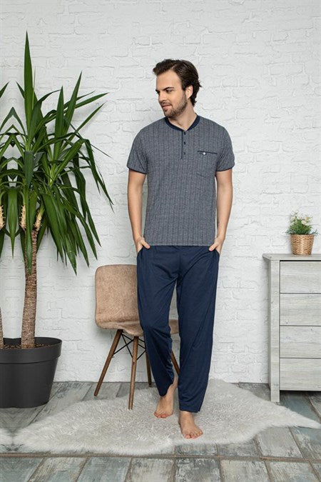 Men's Short Sleeves Smoky Jacquard Pajama Set