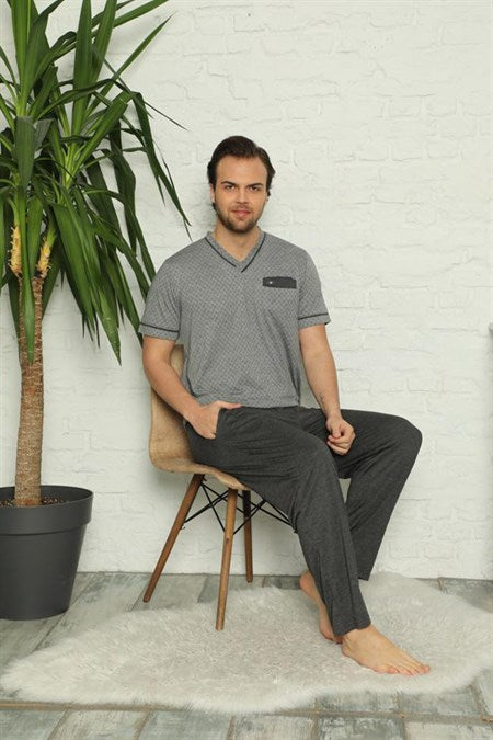 Men's Short Sleeves Anthracite Jacquard Pajama Set