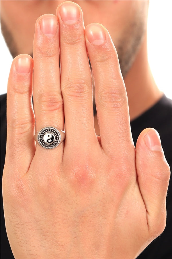 Men's Antique Silver Plated Adjustable Ring