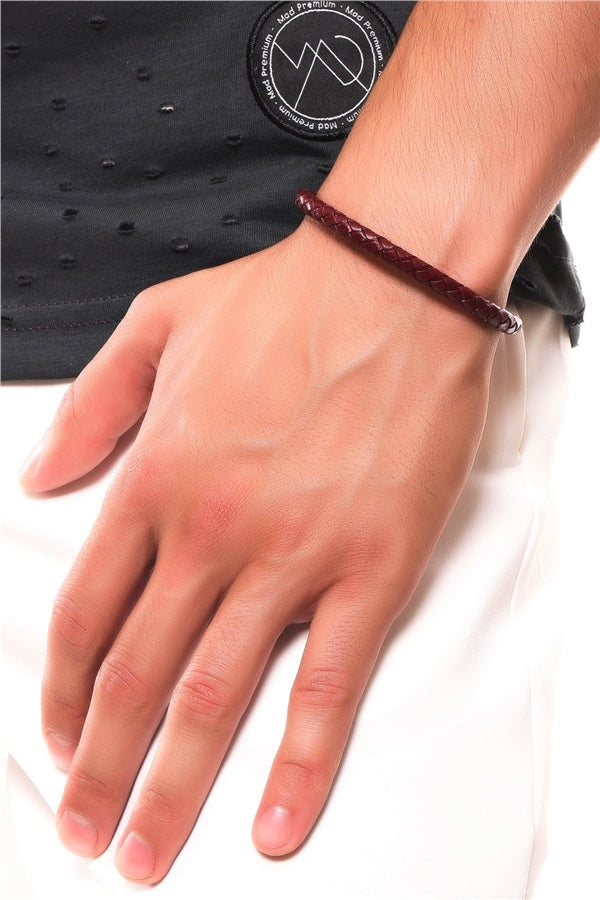 Men's Claret Red Leather Bracelet