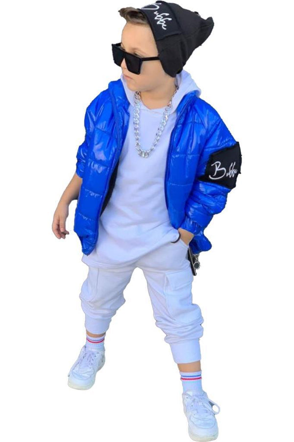 Boy's Shiny Blue Blown Coat