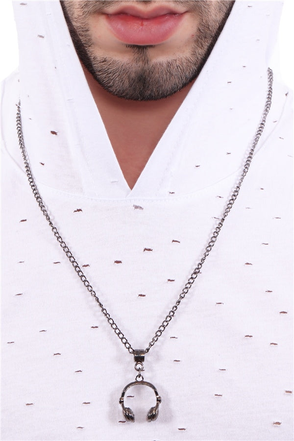 Men's Metallic Anthracite Lac Plated Headphones Pendant Necklace