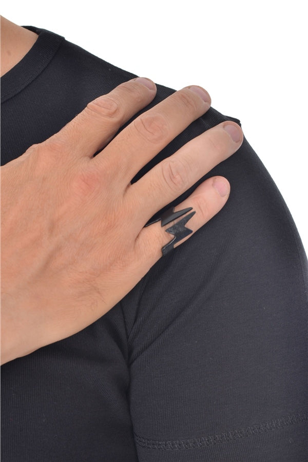 Men's Black Oxide Plated Lightning Design Ring