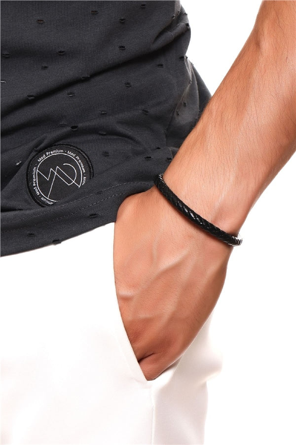 Men's Black Leather Bracelet