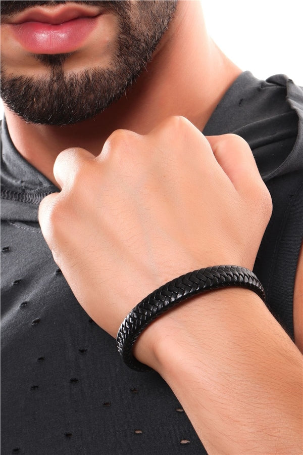 Men's Black Leather Bracelet