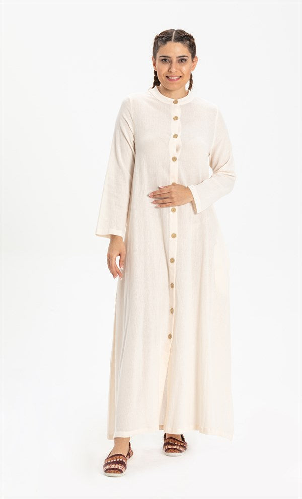 Women's Button Cream Abaya