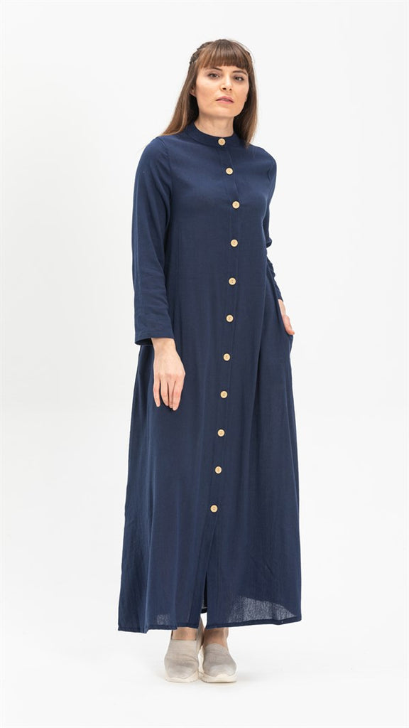 Women's Button Navy Blue Abaya