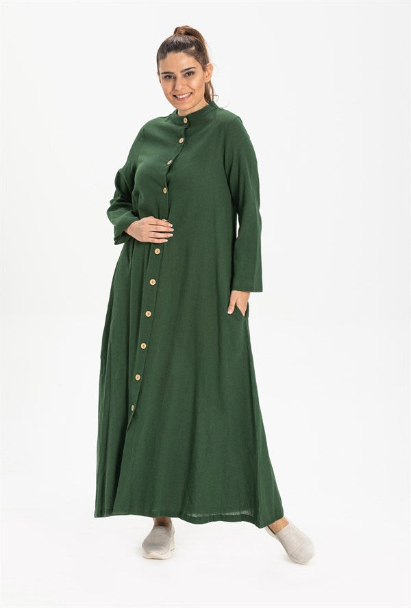 Women's Button Green Abaya