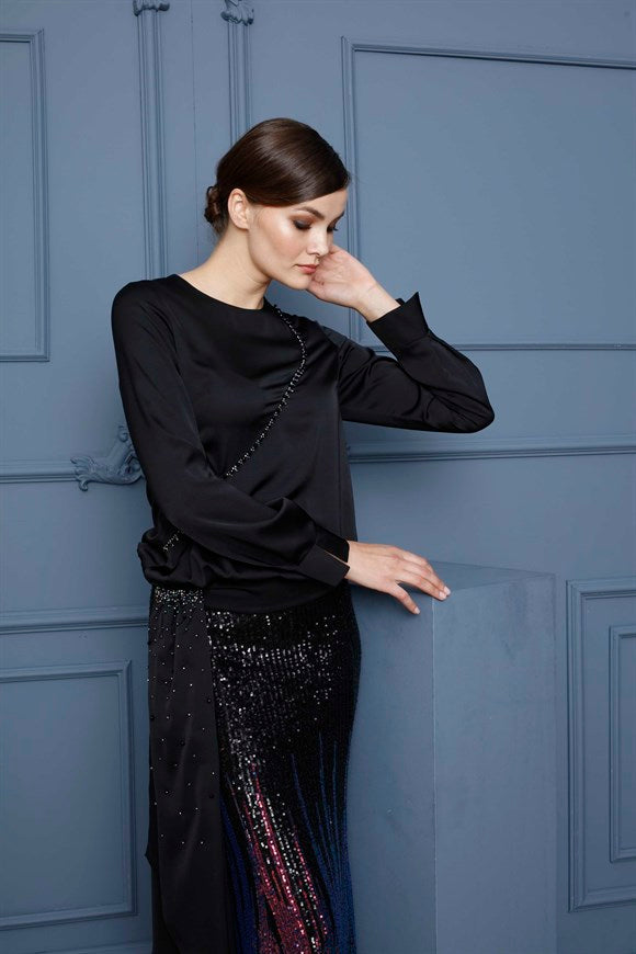 Women's Gemmed Sequin Evening Outfit Set - 2 Pieces