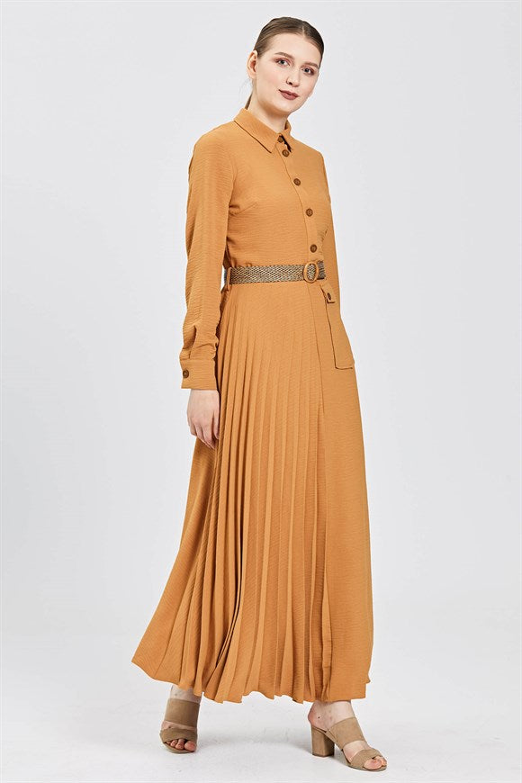 Women's Pleated Saffron Dress