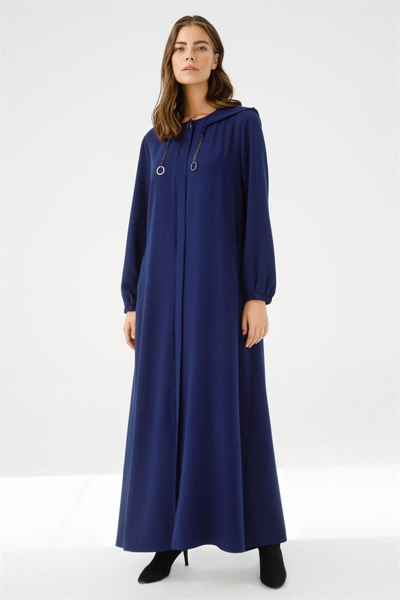 Women's Hooded Zipper Saxe Abaya