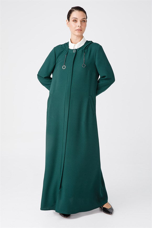 Women's Hooded Zipper Emerald Green Abaya