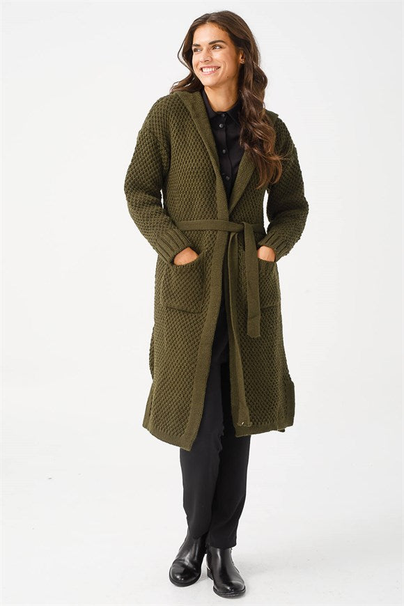 Women's Belted Pocket Khaki Cardigan