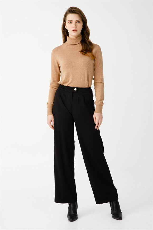 Women's Low Waist Black Diagonal Fabric Pants