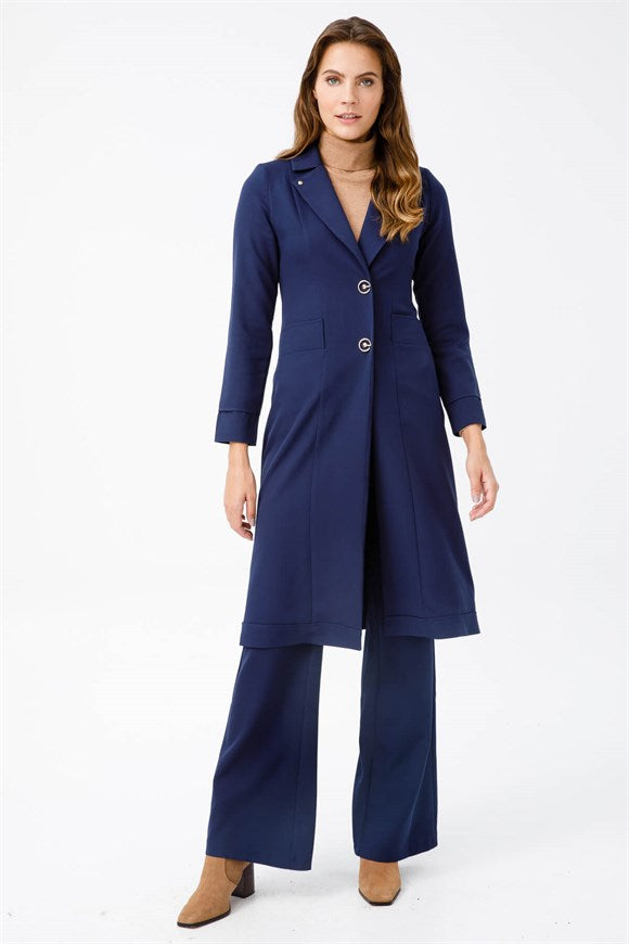 Women's Pocket Navy Blue Tunic & Pants Set