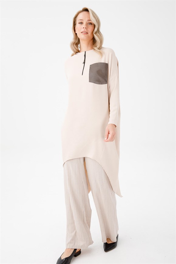 Women's Striped Beige Tunic & Pants Set