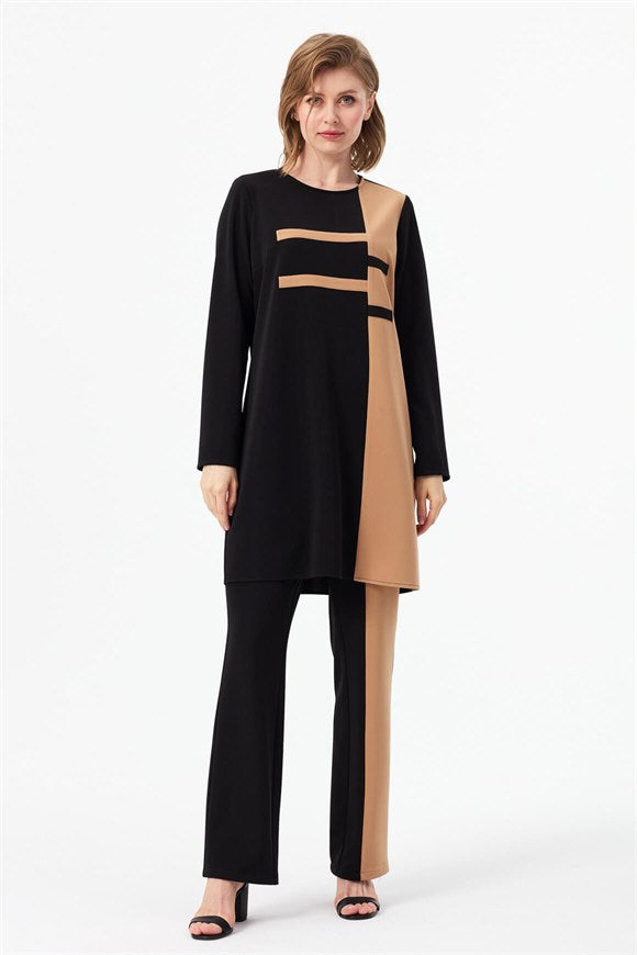 Women's Black - Mink Tunic & Pants Set