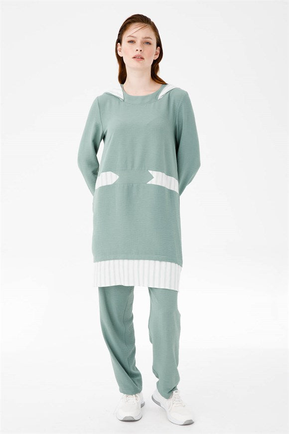 Women's Hooded Mint Green Tunic & Pants Set