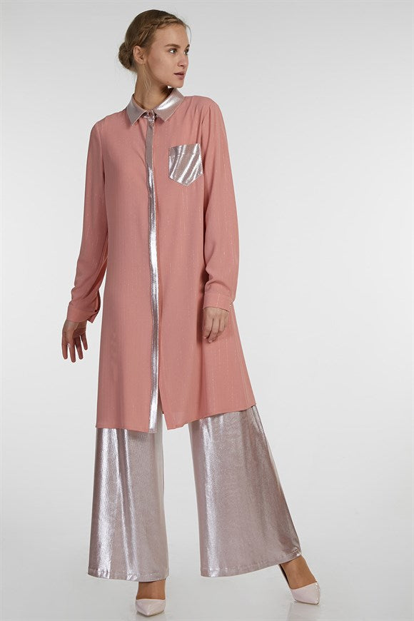 Women's Elastic Shiny Salmon Pants