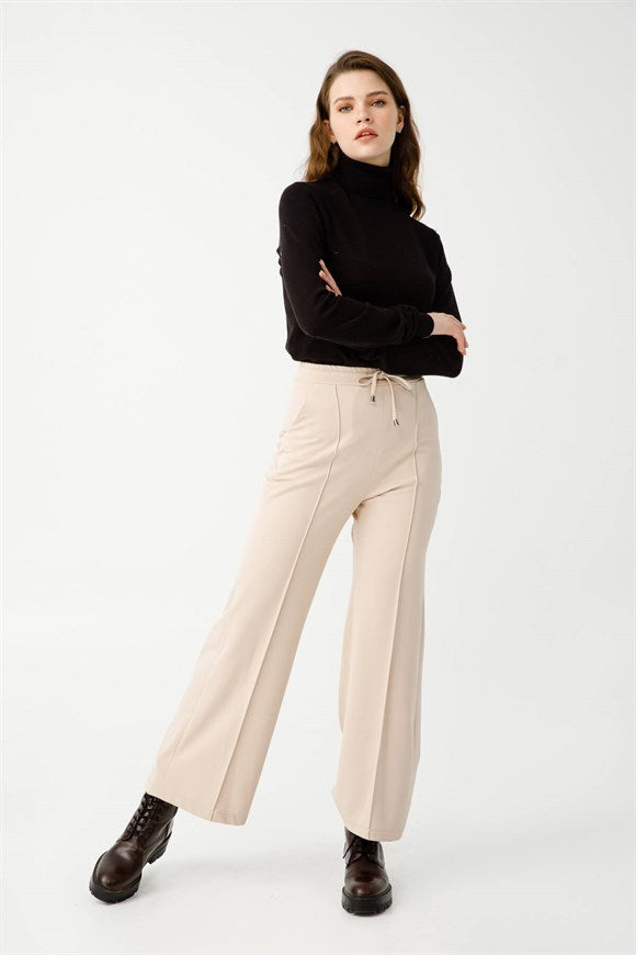 Women's Elastic Waist Mink Diagonal Fabric Pants