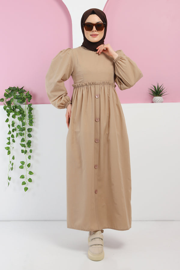Women's Button Detail Mink Modest Dress