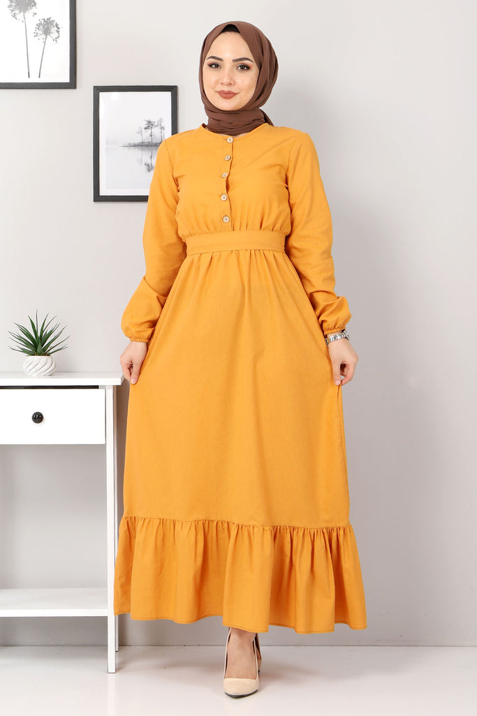 Women's Ruffle Hem Mustard Dress