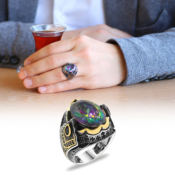 Men's Mystic Gemmed 925 Carat Silver Ring