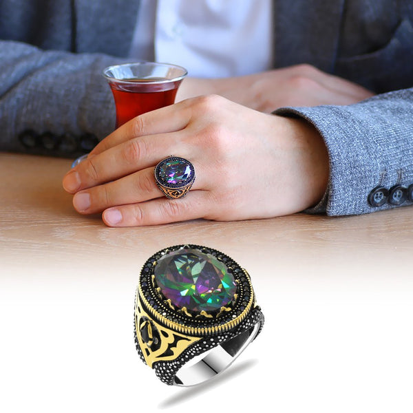 Men's Mystic Gemmed 925 Carat Silver Ring