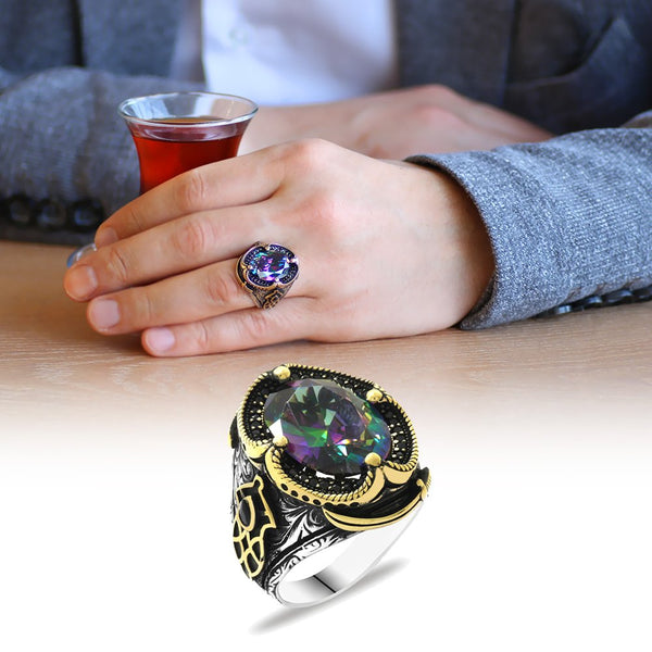 Men's Mystic Gemmed 925 Carat Silver Ring