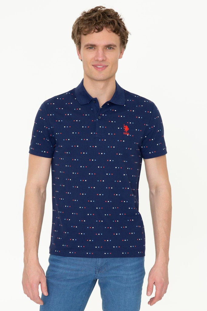 Men's Polo Collar Patterned Navy Blue T-shirt