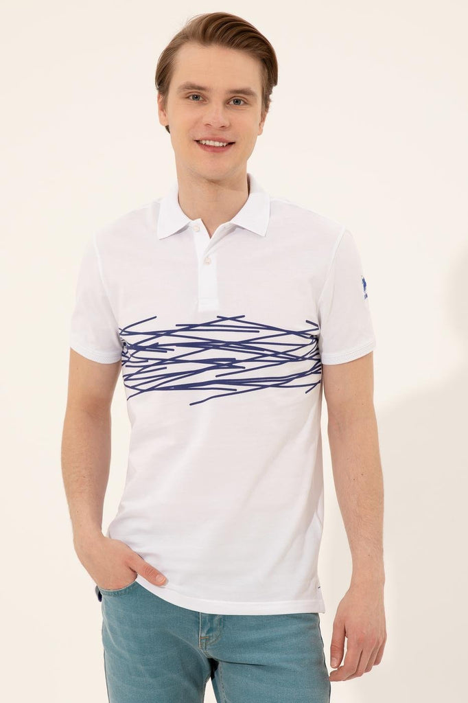 Men's Polo Collar Printed White T-shirt