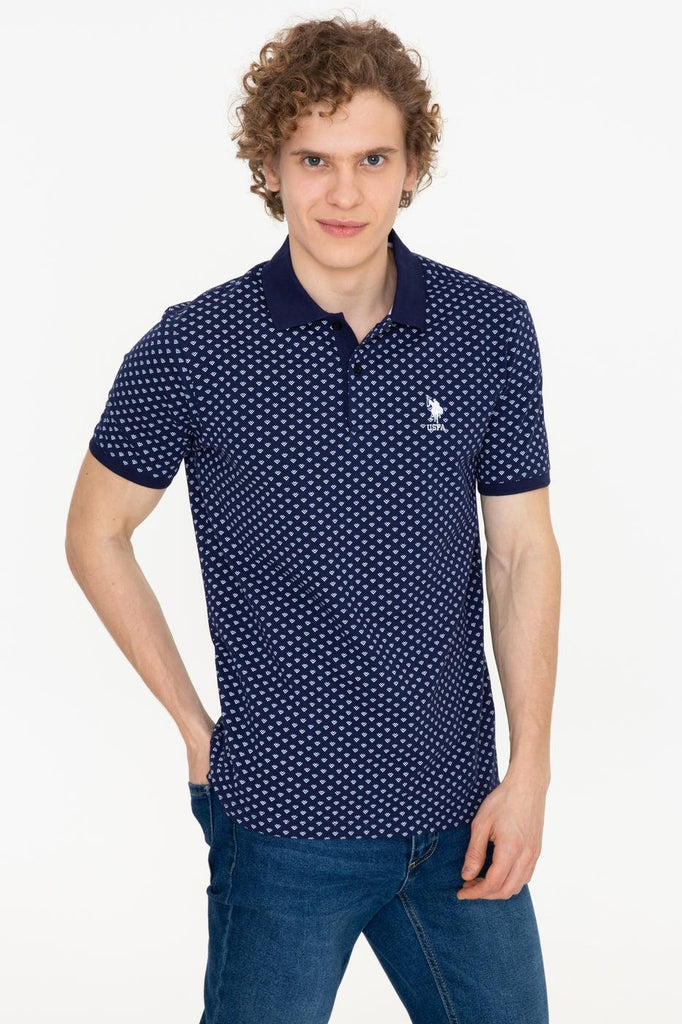 Men's Polo Collar Patterned Navy Blue T-shirt