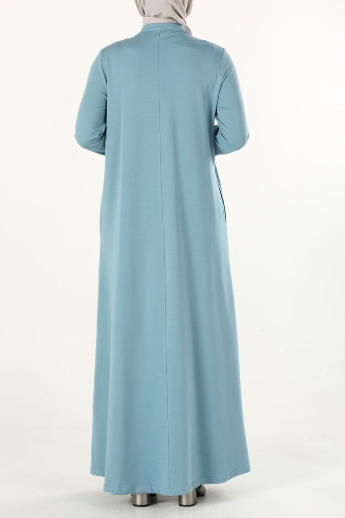 Women's Zipped Blue Combed Cotton Abaya