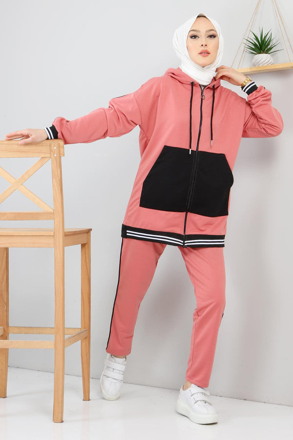 Women's Zipped Pink Tunic & Pants Set