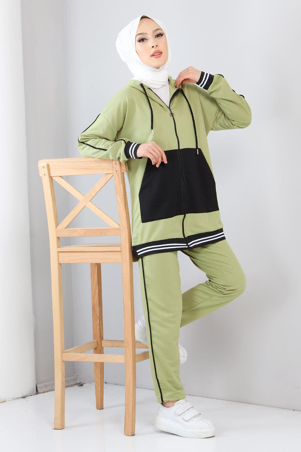 Women's Zipped Green Tunic & Pants Set