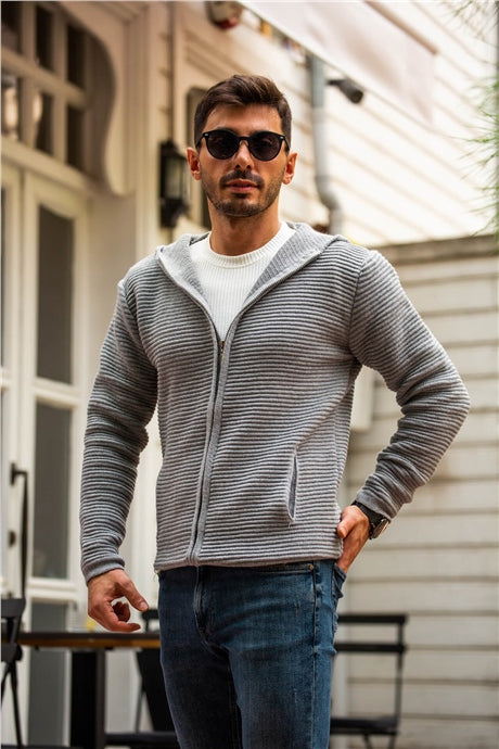 Fermuarlı Merdiven Örgü Triko Ceket