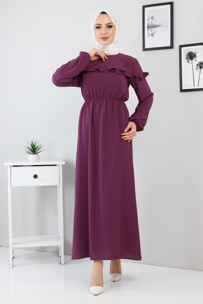 Women's Frill Detail Purple Dress