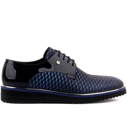 Men's Navy Blue Patent Leather Casual Shoes