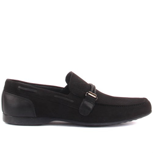 Men's Leather Detail Black Nubuk Classic Shoes
