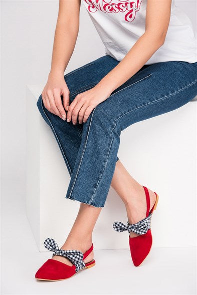 Women's Red - Navy Blue Flat Shoes