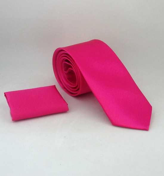 Plain Fuchsia Satin Handkerchief Slim Fit Tie