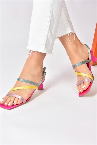 Women's Multi-color Satin Heeled Shoes