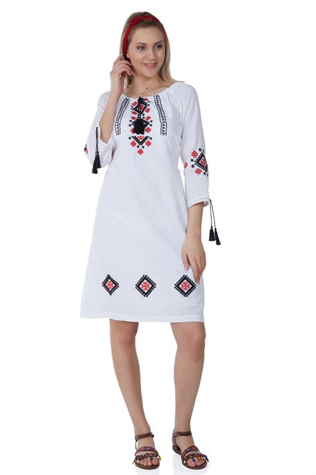 Women's Embroidered White Short Dress