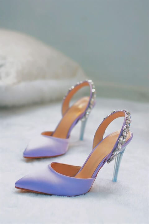 Women's Lilac Satin Heeled Shoes