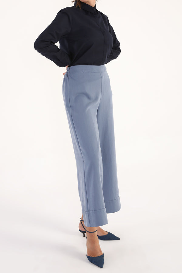 Women's Hidden Button Navy Blue Shirt